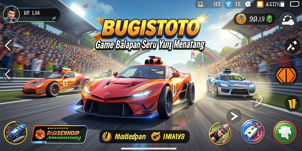 Tampilan gameplay BUGISTOTO yang menggembirakan dan menegangkan saat balapan.