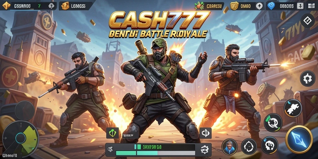 Tangkapan layar CASH777 dengan aksi intens pertarungan Battle Royale.