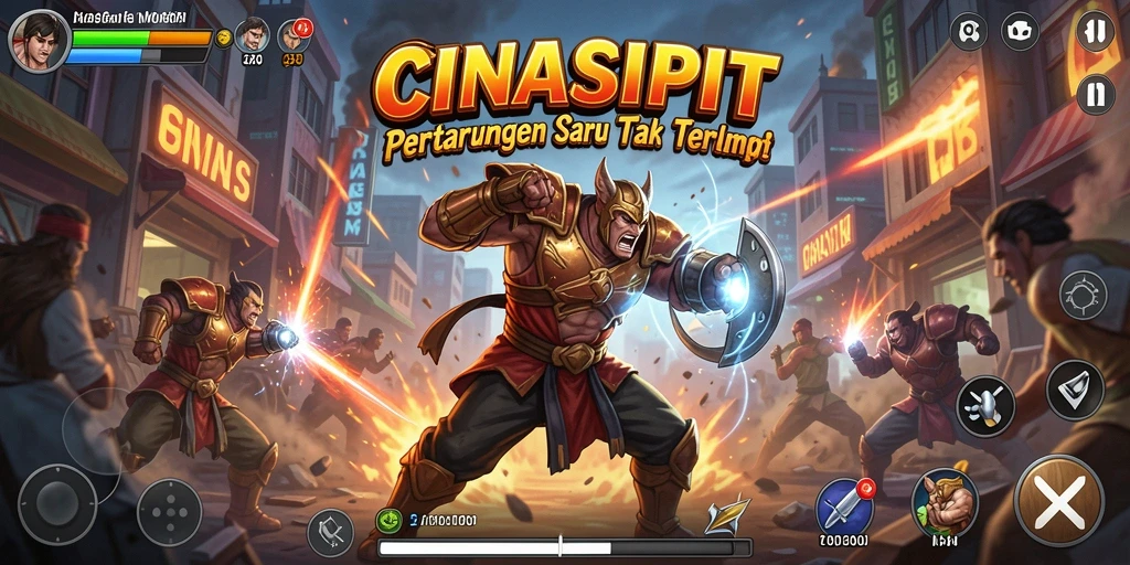 Screenshot gameplay <strong>CINASIPIT</strong> yang menunjukkan pertarungan epik antar karakter.