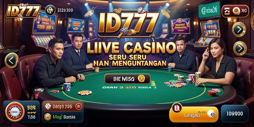 Screenshot utama ID777 menampilkan dealer langsung dan tatap muka yang interaktif.