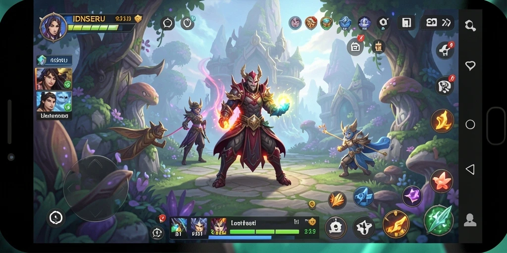 Skrinsut gameplay IDNSERU menampilkan pertarungan epik di dunia fantasi.