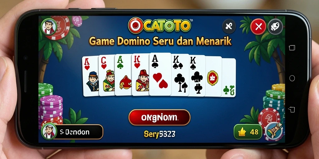 Screenshot gameplay OCATOTO yang menunjukkan interaksi pemain dalam permainan Domino.
