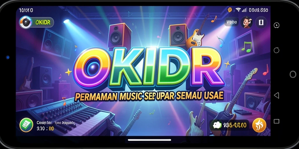 Tampilan gameplay OKIDR dengan berbagai lagu dan tantangan musik.