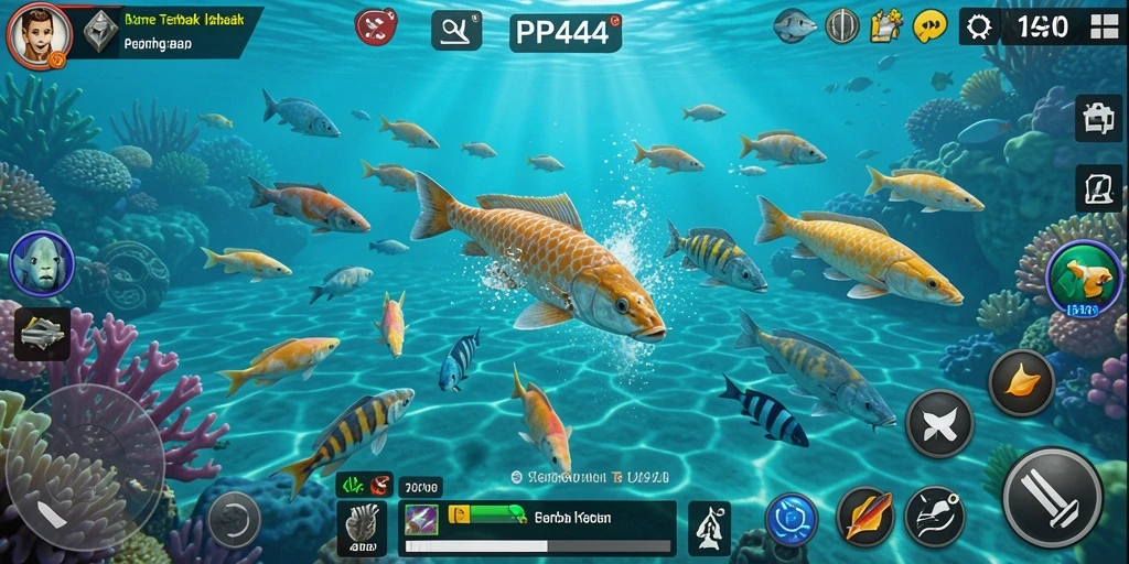 Gameplay menarik dari PP444 dengan berbagai ikan untuk ditangkap.