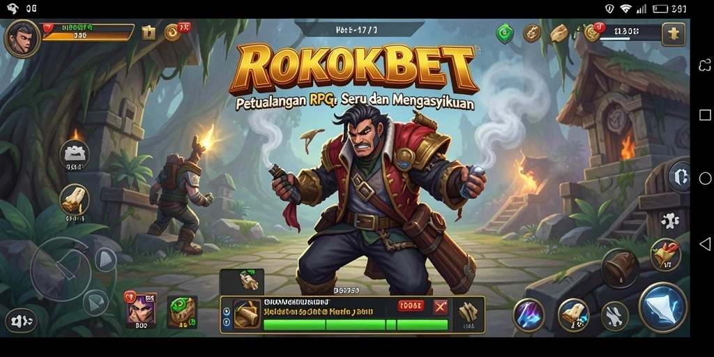 Screenshot ROKOKBET menampilkan karakter beraksi dalam pertarungan epik.