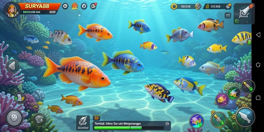 Tampilan gameplay seru di SURYA88 dengan berbagai ikan menarik.